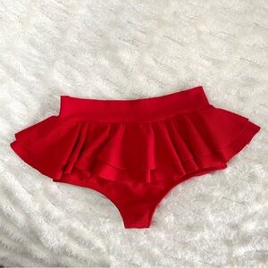 Montce Women's Bikini Bottoms High Waisted Red Cheeky Ruffled Skirt Size Medium